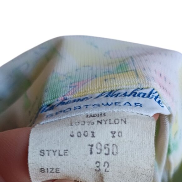 Small 32 Vintage 70's Sheer Nylon Disco Shirt Blouse Scenic Country Print Green - Picture 10 of 10